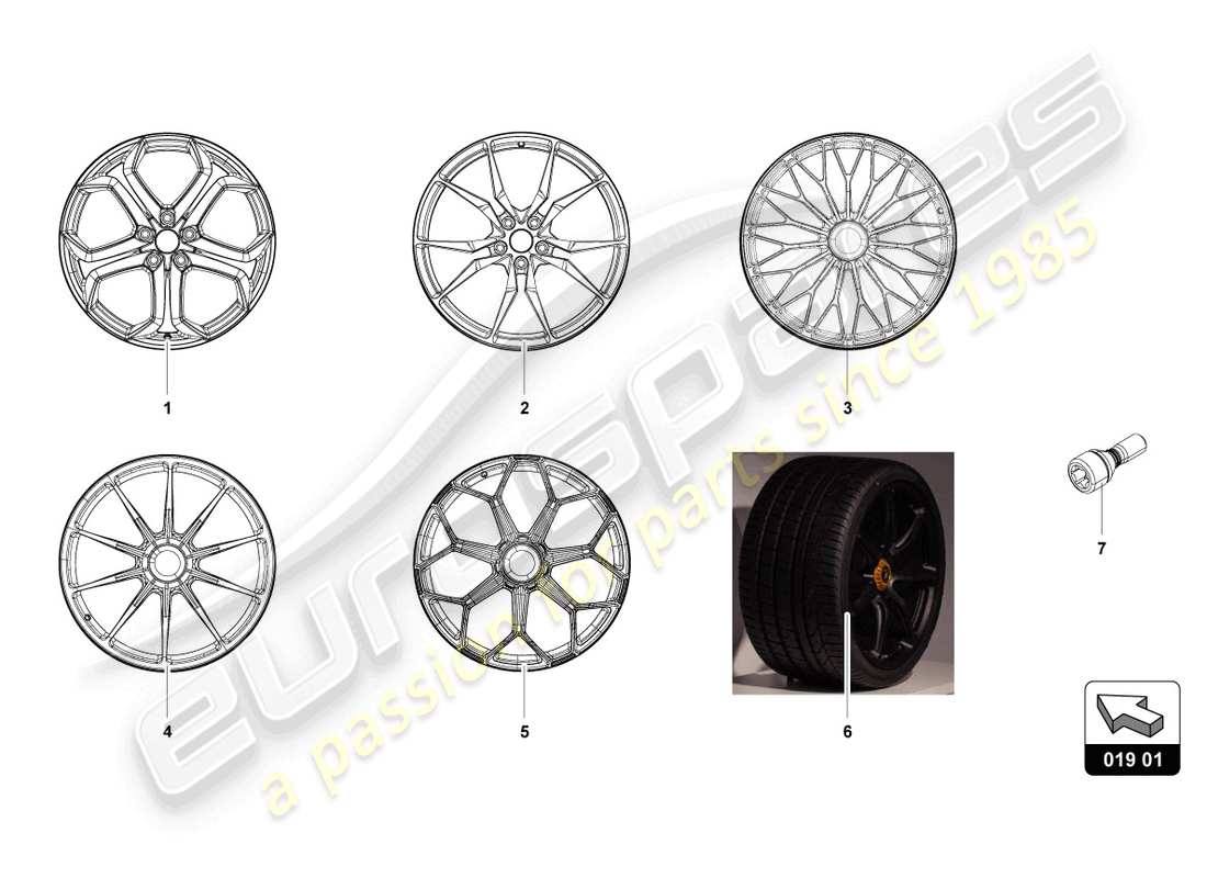lamborghini aventador ultimae (accessories) diagramma delle parti del cerchio