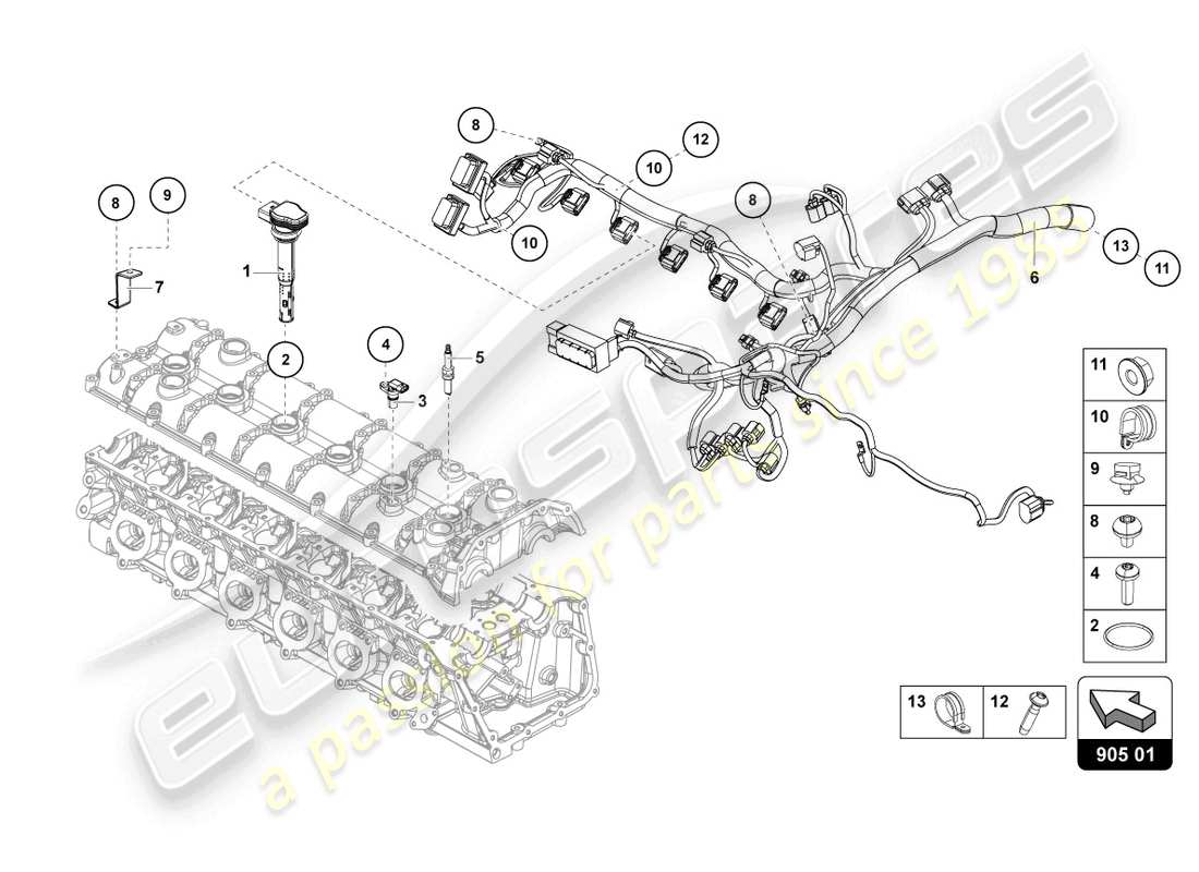 lamborghini lp770-4 svj coupe (2022) schema delle parti del sistema di accensione