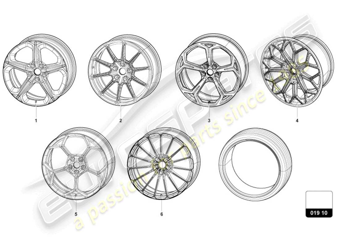 lamborghini urus performante (accessories) ruota completa diagramma delle parti