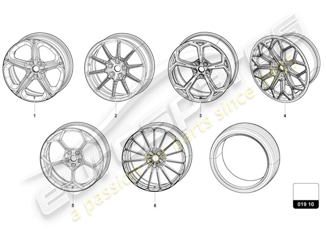 lamborghini urus performante (accessories) ruota completa schema delle parti