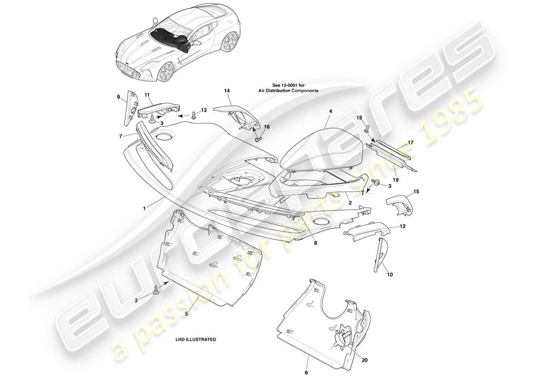 aston martin one-77 (2011) pannello degli strumenti diagramma delle parti