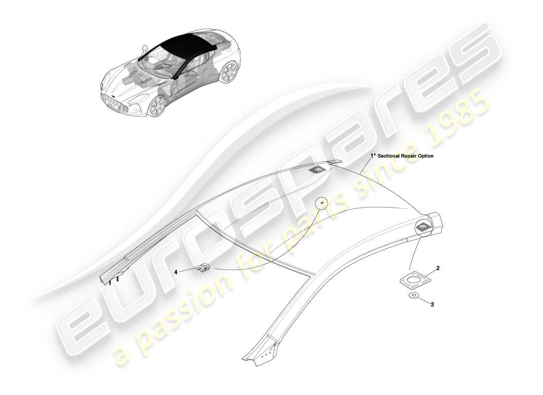 aston martin one-77 (2011) diagramma delle parti dell'assemblaggio del tetto