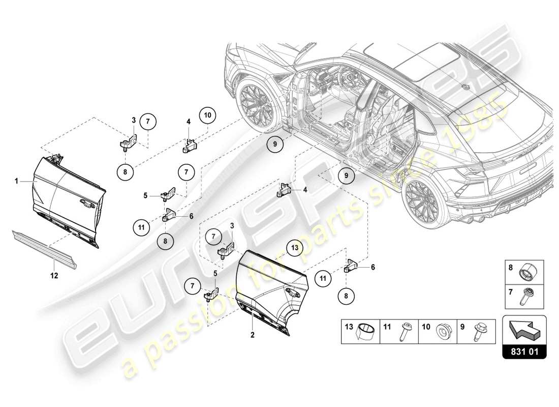 lamborghini urus (2021) porta diagramma delle parti