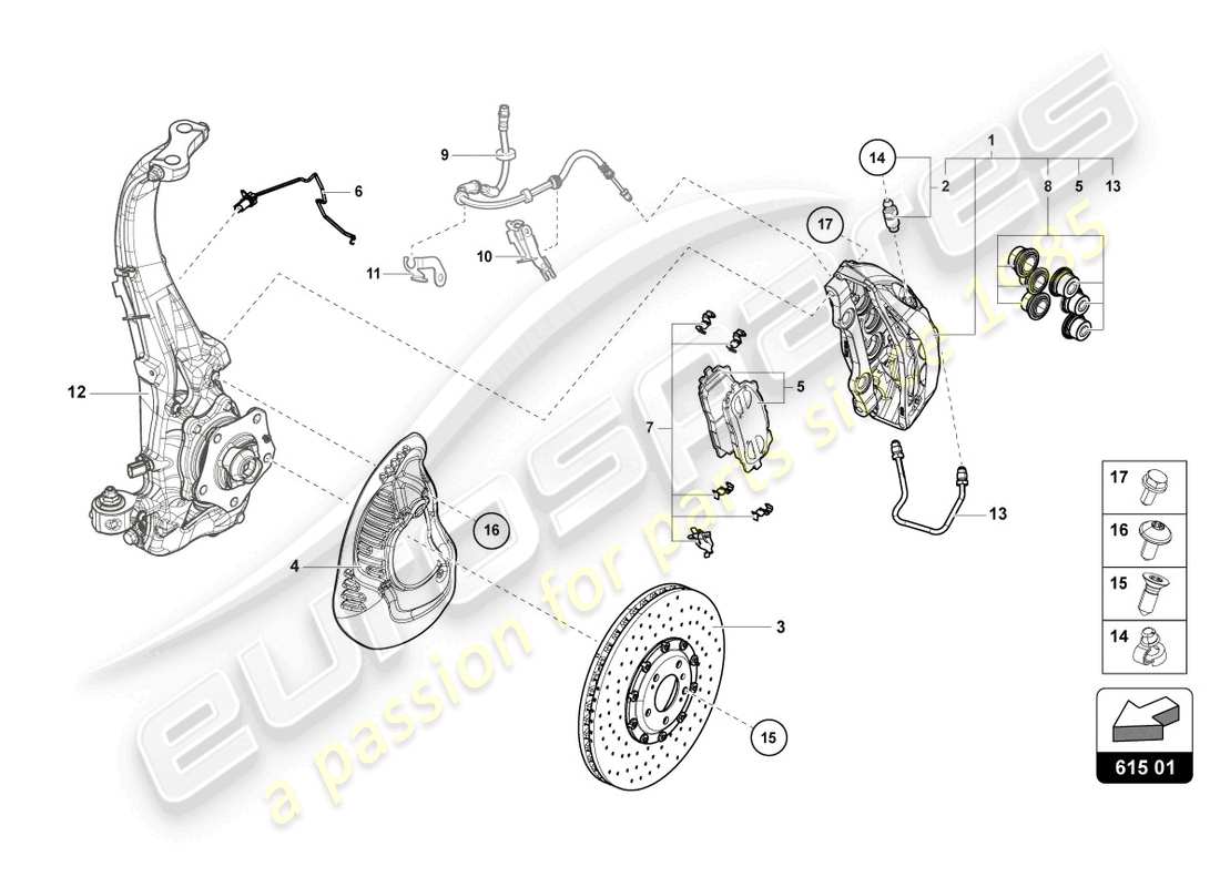 lamborghini urus (2022) pinza freno anteriore fissa diagramma delle parti