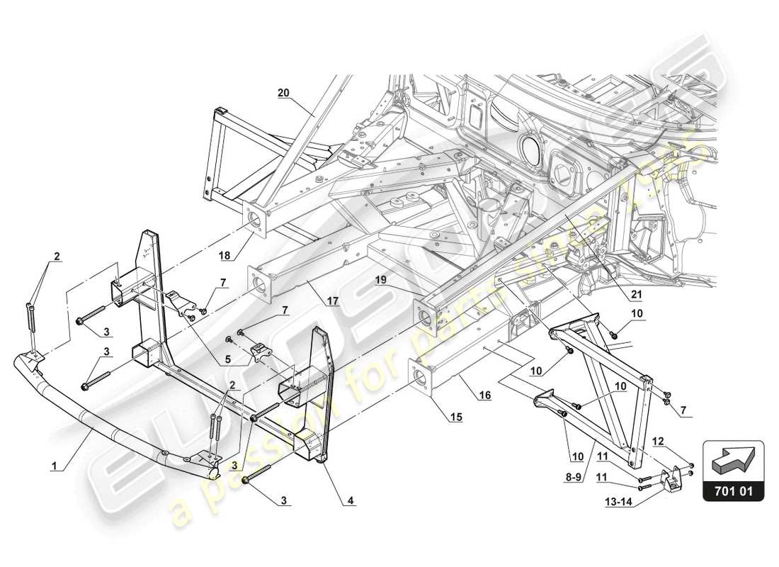 lamborghini 2018 (gt3 evo) schema delle parti del telaio anteriore