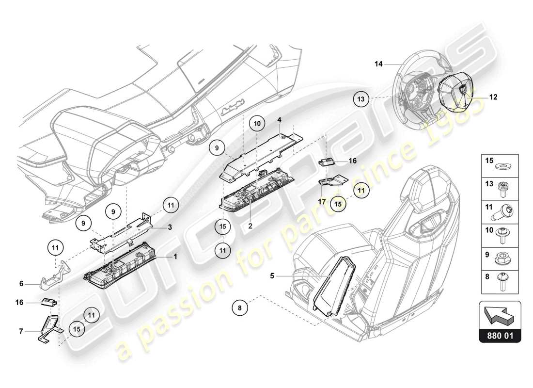 lamborghini lp770-4 svj coupe (2022) schema delle parti dell'unità airbag