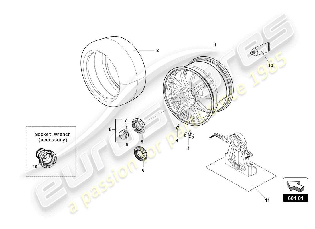 lamborghini super trofeo evo 2 (2022) pneumatici anteriori e posteriori schema delle parti