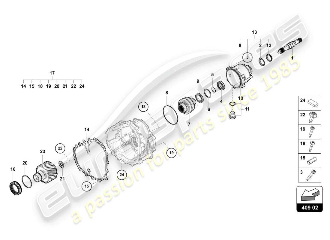 lamborghini urus performante (2023) differenziale anteriore diagramma delle parti