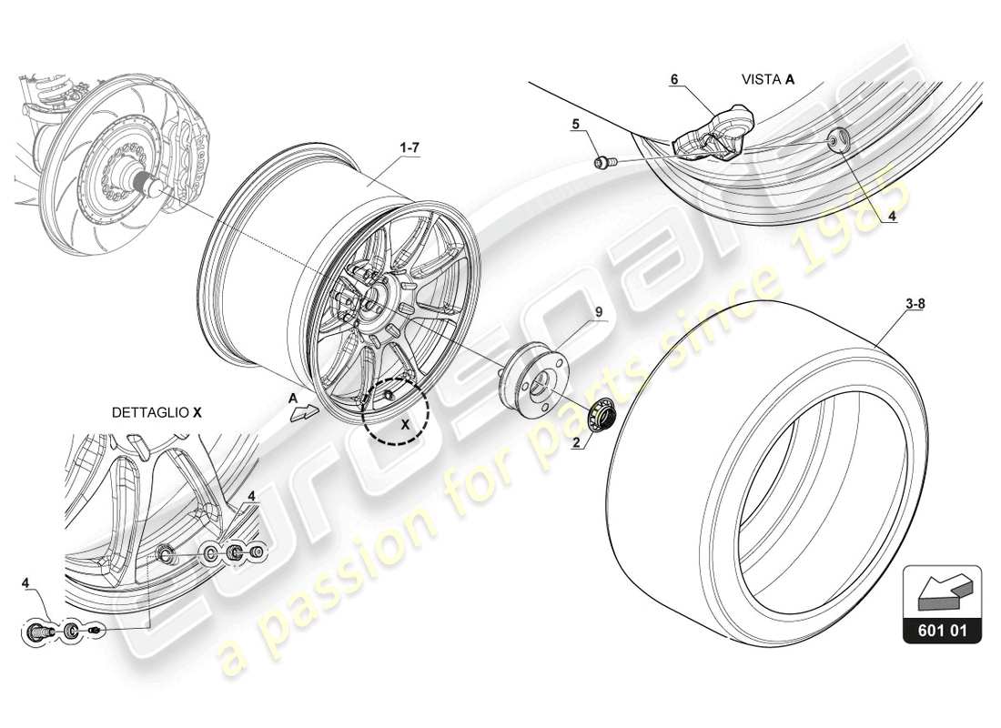 lamborghini 2018 (gt3 evo) ruote diagramma delle parti