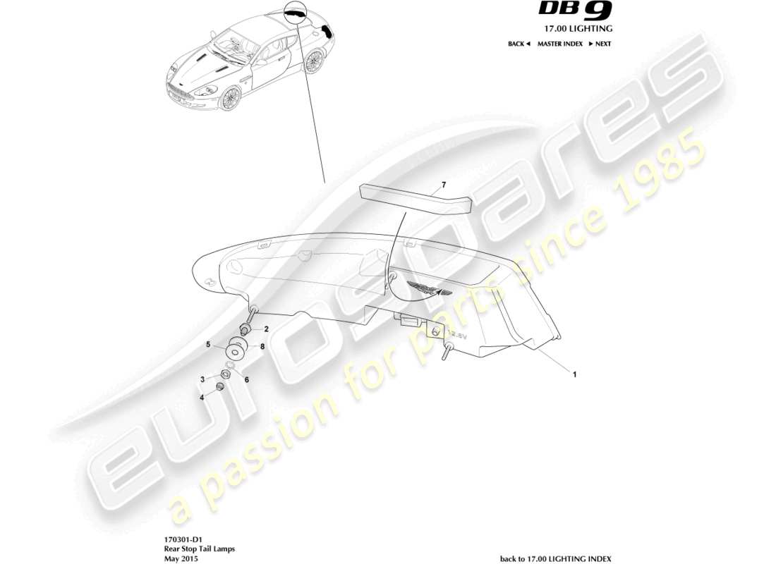 aston martin db9 (2005) diagramma delle parti delle luci posteriori