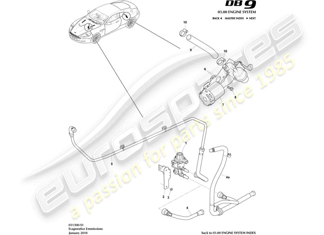 aston martin db9 (2010) diagramma delle parti delle emissioni evaporative