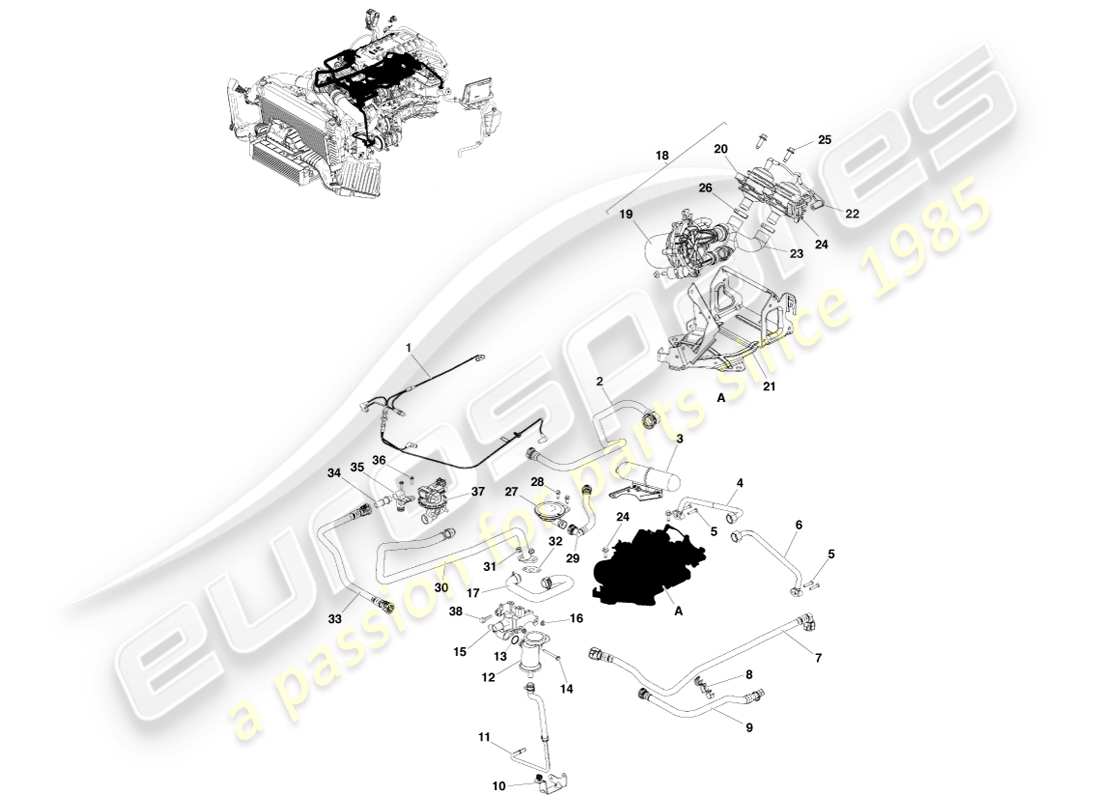 aston martin v8 vantage (2007) diagramma delle parti del controllo delle emissioni