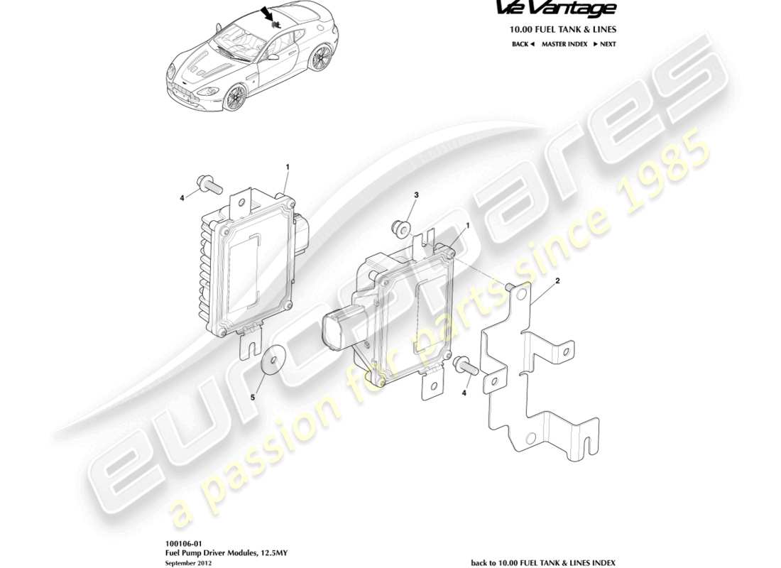 aston martin v12 vantage (2013) moduli pompa carburante, diagramma delle parti 12.5my