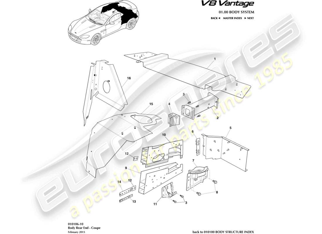 aston martin v8 vantage (2006) estremità posteriore del corpo, diagramma della parte coupé