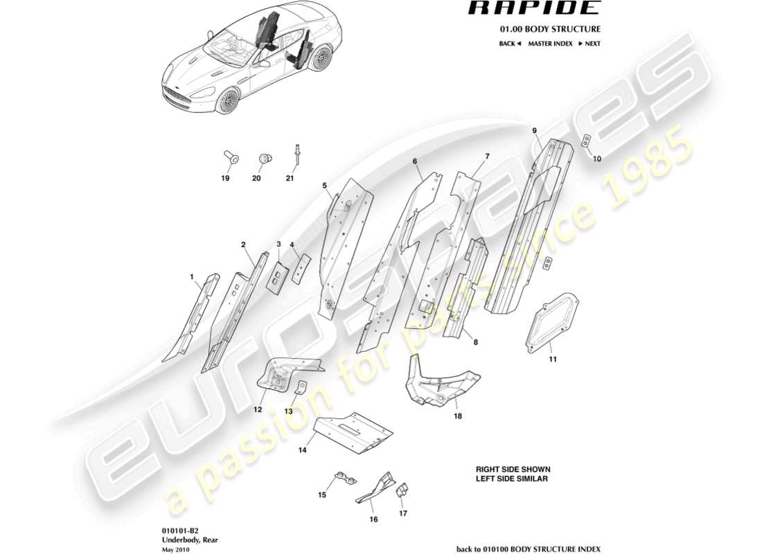 aston martin rapide (2017) sottoscocca, schema della parte posteriore