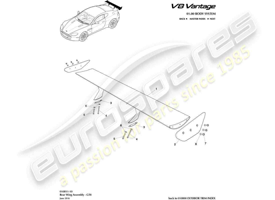 aston martin v8 vantage (2012) schema delle parti spoiler posteriore