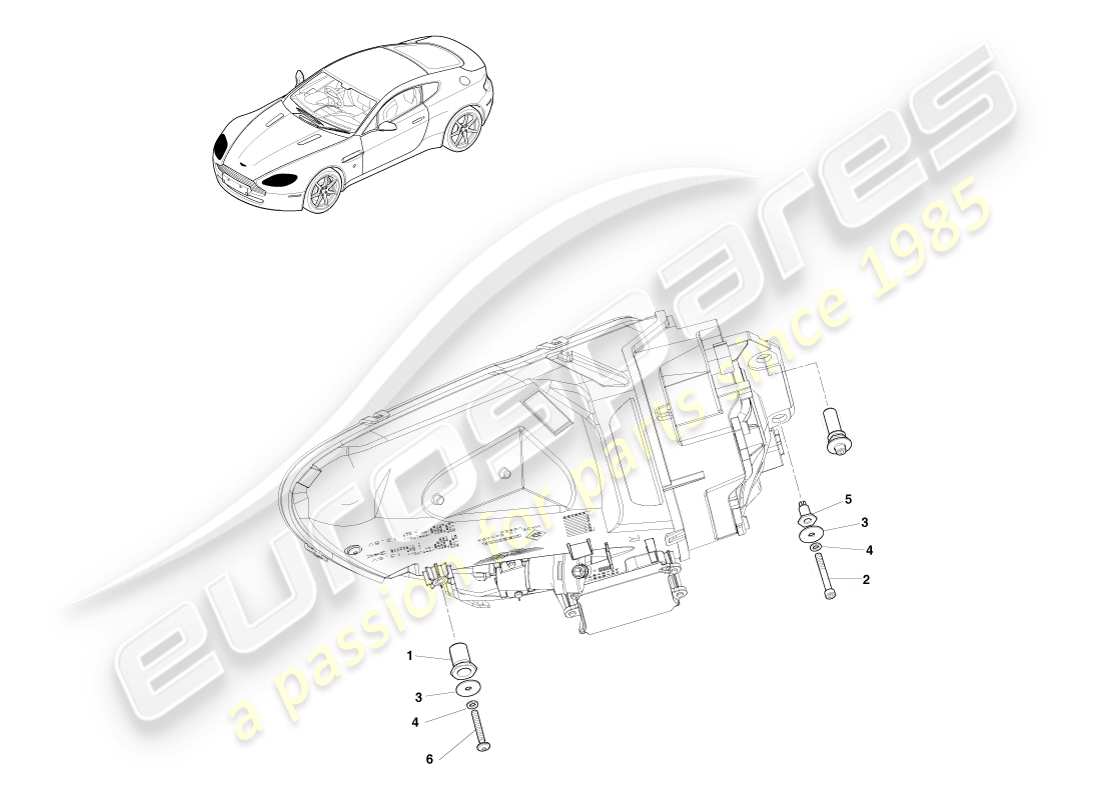 aston martin v8 vantage (2007) diagramma delle parti di fissaggio del faro