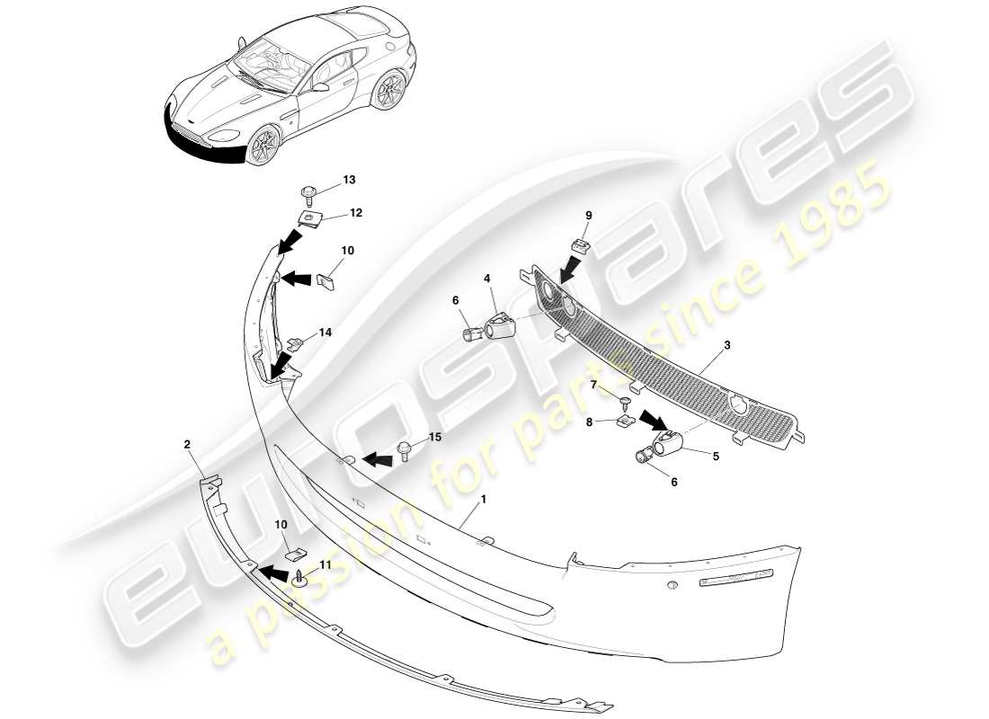 aston martin v8 vantage (2005) paraurti anteriore, diagramma delle parti 12.25my