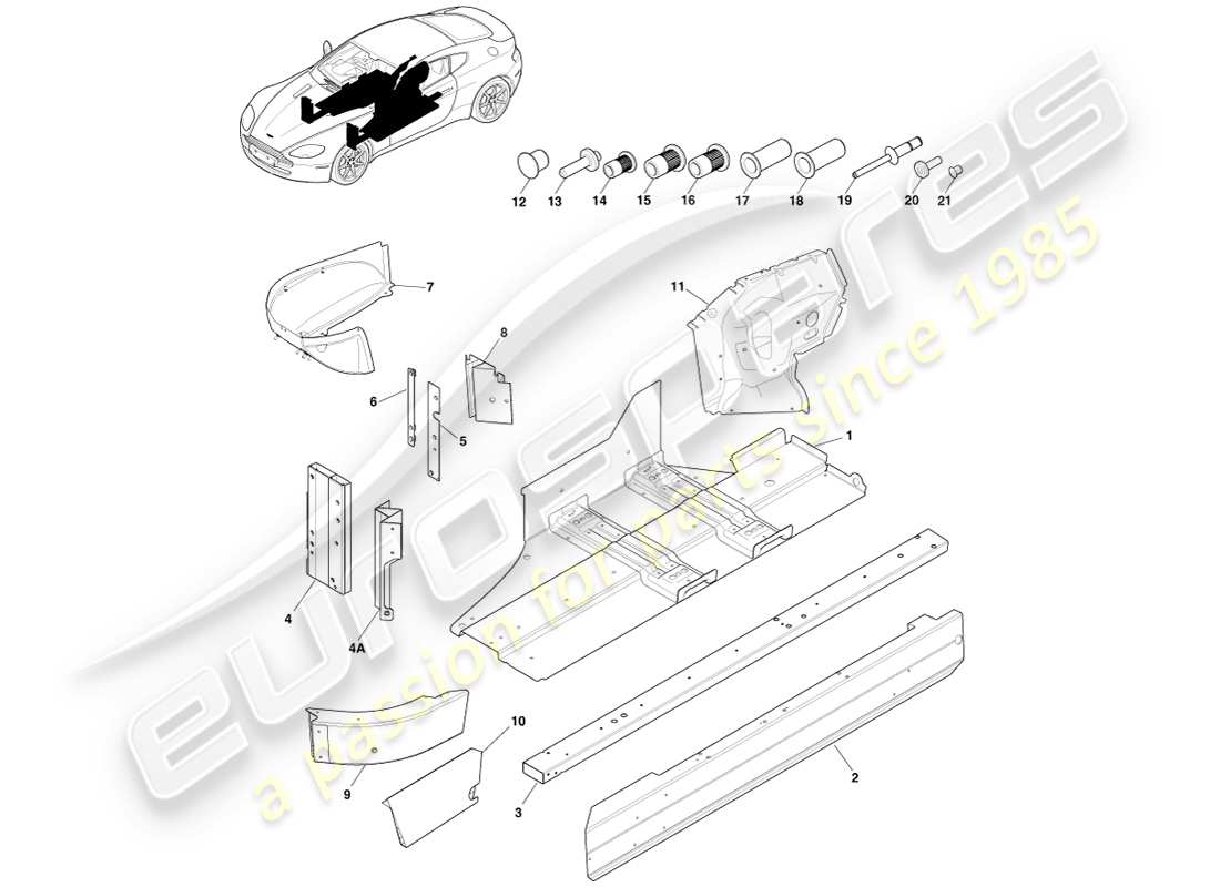 aston martin v8 vantage (2005) sottoscocca schema delle parti