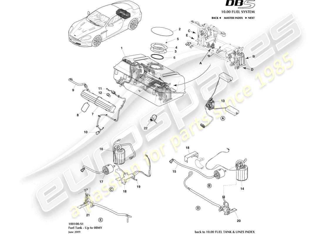 aston martin dbs (2014) gruppo serbatoio carburante, a 08my diagramma delle parti