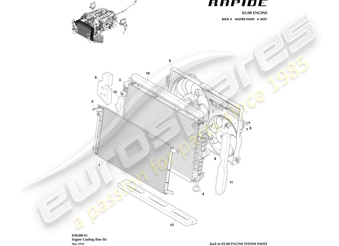 aston martin rapide (2014) motorkühlung, line fit teilediagramm