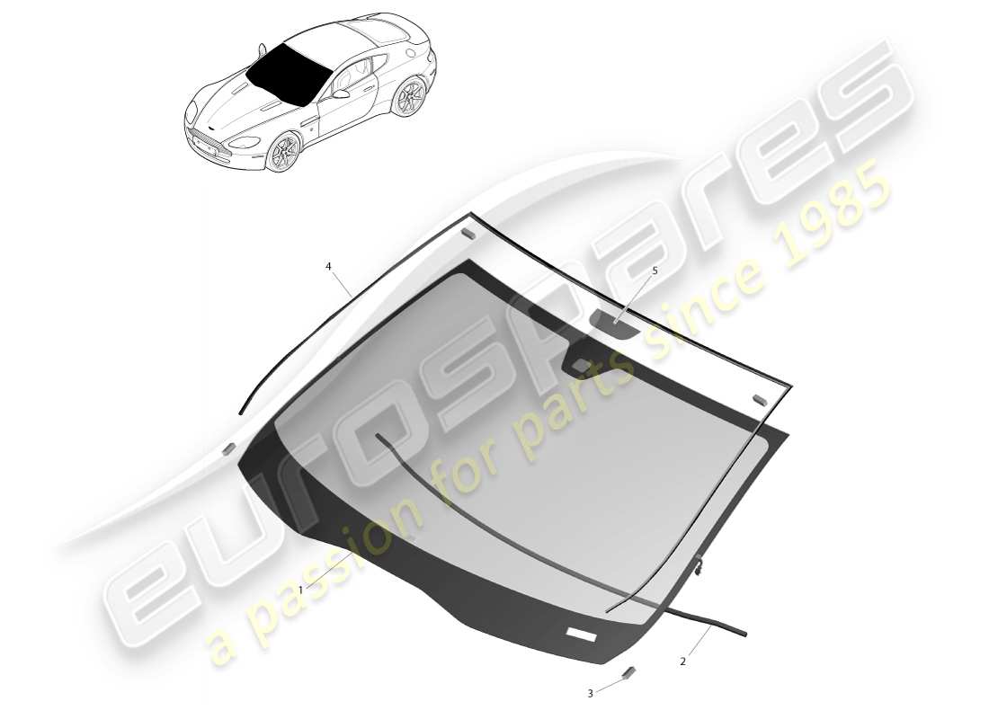 aston martin v8 vantage (2005) schema delle parti del parabrezza