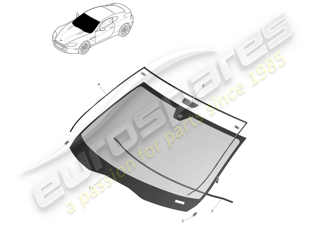 aston martin v8 vantage (2007) schema delle parti del parabrezza