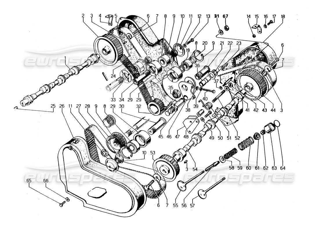 lamborghini urraco p250 / p250s diagramma delle parti di distribuzione