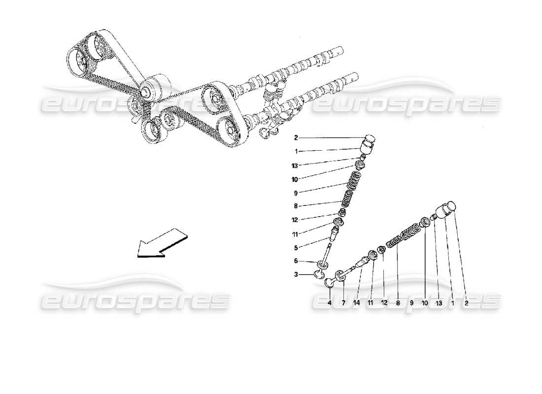 FERRARI MONDIAL 3.4 T COUPE/CABRIO DIAGRAMMA DELLE PARTI DELLA PUNTERIA DI DISTRIBUZIONE ferrari mondial 3.4 t coupe/cabrio diagramma delle parti della punteria di distribuzione