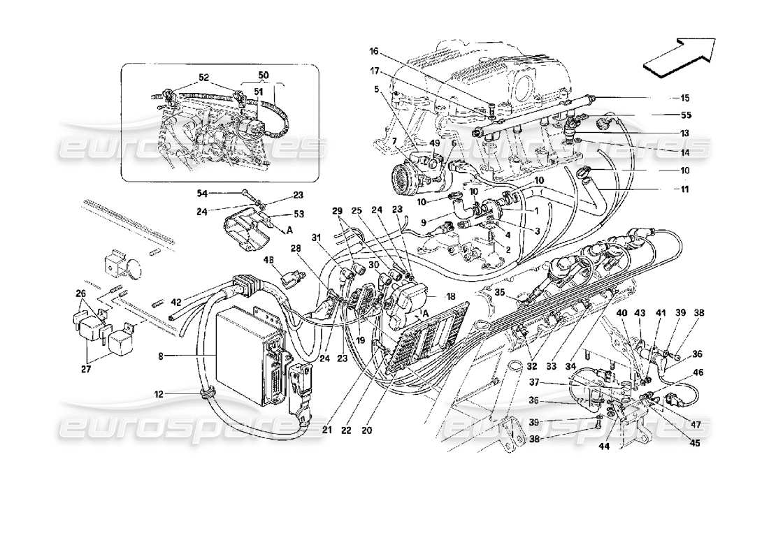 FERRARI MONDIAL 3.4 T COUPE/CABRIO ACCENSIONE AD INIEZIONE D'ARIA - SCHEMA DELLE PARTI MOTRONIC 2.5 ferrari mondial 3.4 t coupe/cabrio accensione ad iniezione d'aria - schema delle parti motronic 2.5