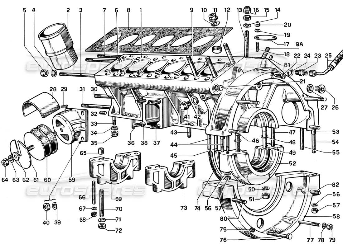 ferrari 365 gt 2+2 (mechanical) schema delle parti del basamento