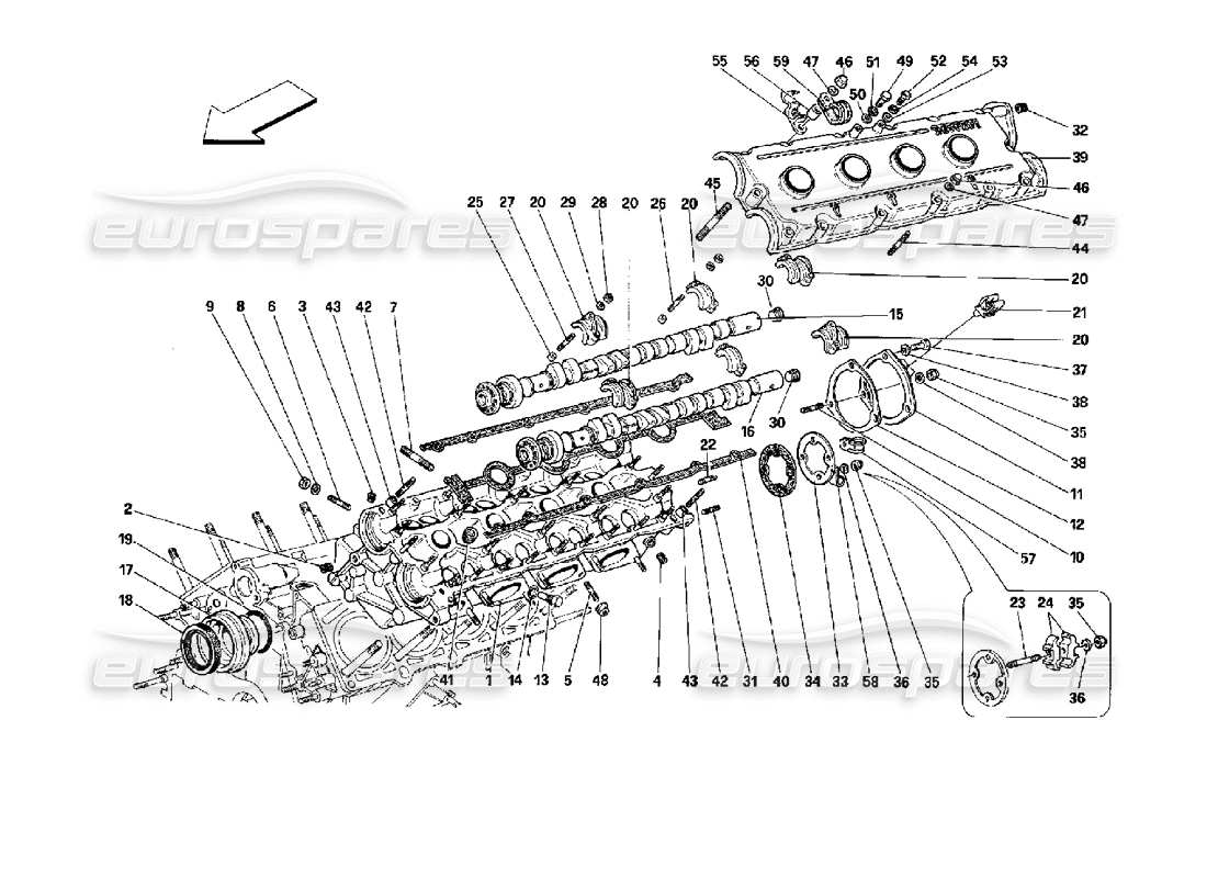 FERRARI MONDIAL 3.4 T COUPE/CABRIO DIAGRAMMA DELLE PARTI DELLA TESTATA DEL CILINDRO SINISTRA ferrari mondial 3.4 t coupe/cabrio diagramma delle parti della testata del cilindro sinistra