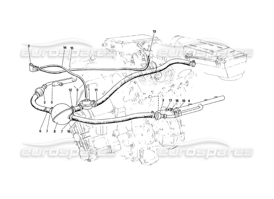 ferrari 328 (1988) diagramma delle parti dell'iniezione d'aria (per la versione ch86 e ch87).
