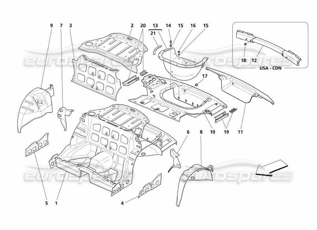 maserati 4200 coupe (2005) diagramma delle parti della struttura posteriore