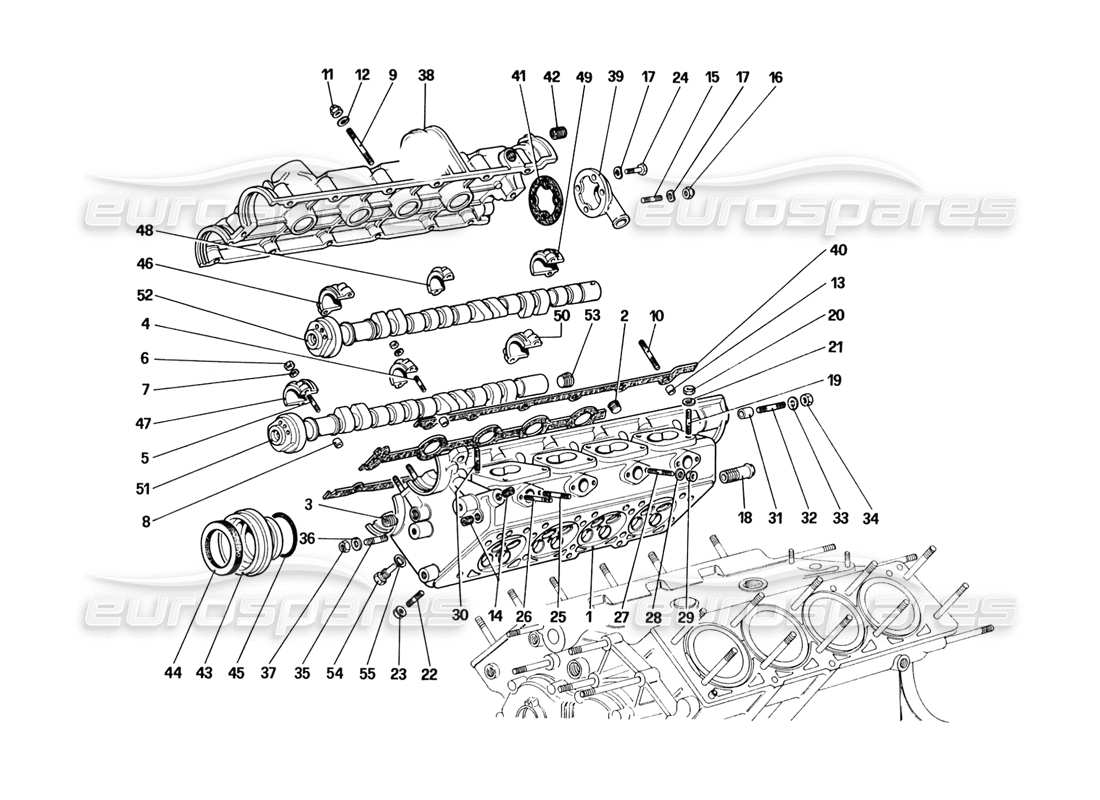ferrari 328 (1988) diagramma delle parti della testata (destra).