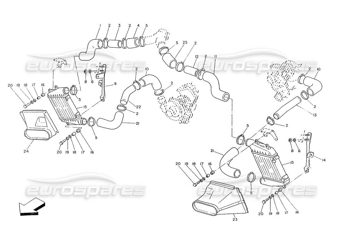 maserati ghibli 2.8 (non abs) diagramma delle parti dello scambiatore di calore e dei condotti