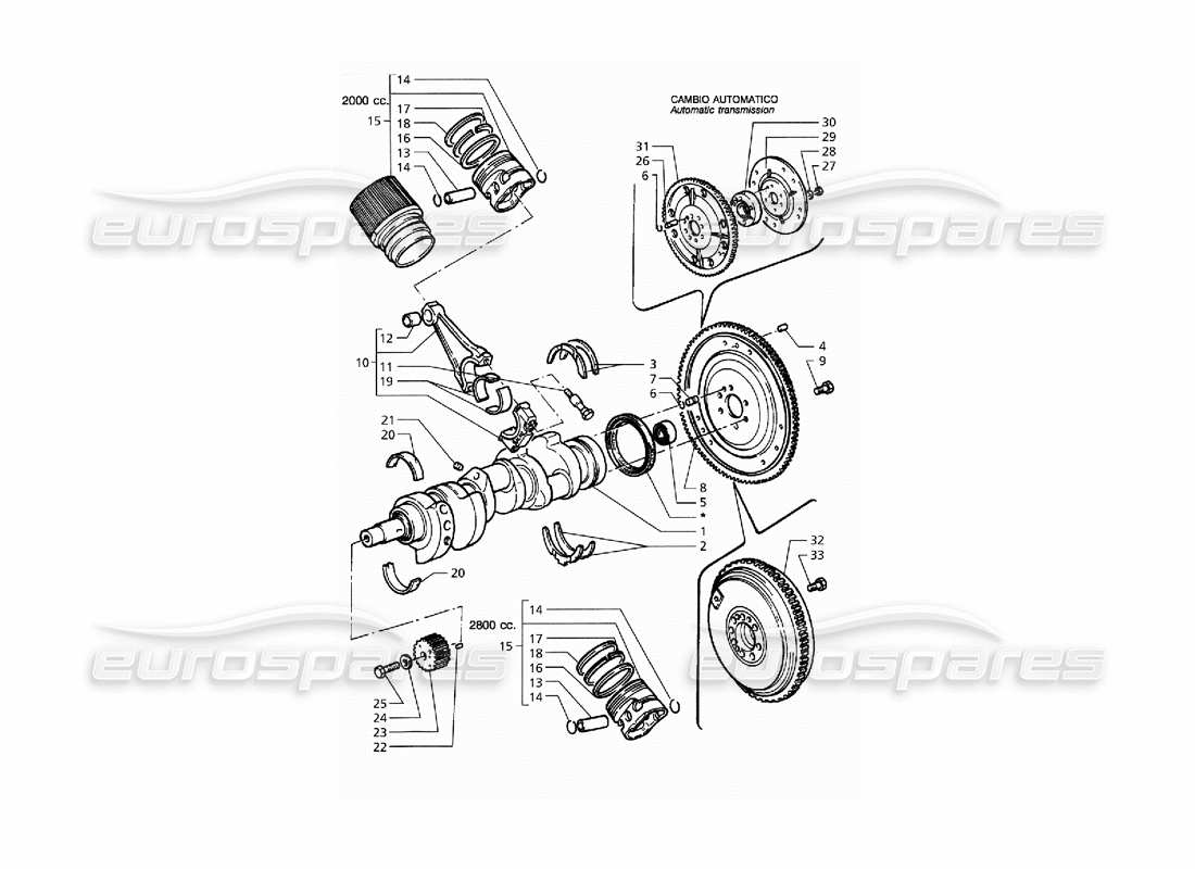 maserati qtp. 3.2 v8 (1999) schema delle parti di albero motore, pistoni, bielle e volano