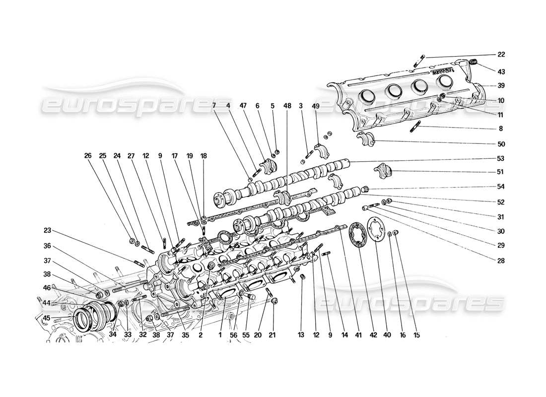 ferrari 328 (1988) diagramma delle parti della testata (sinistra).