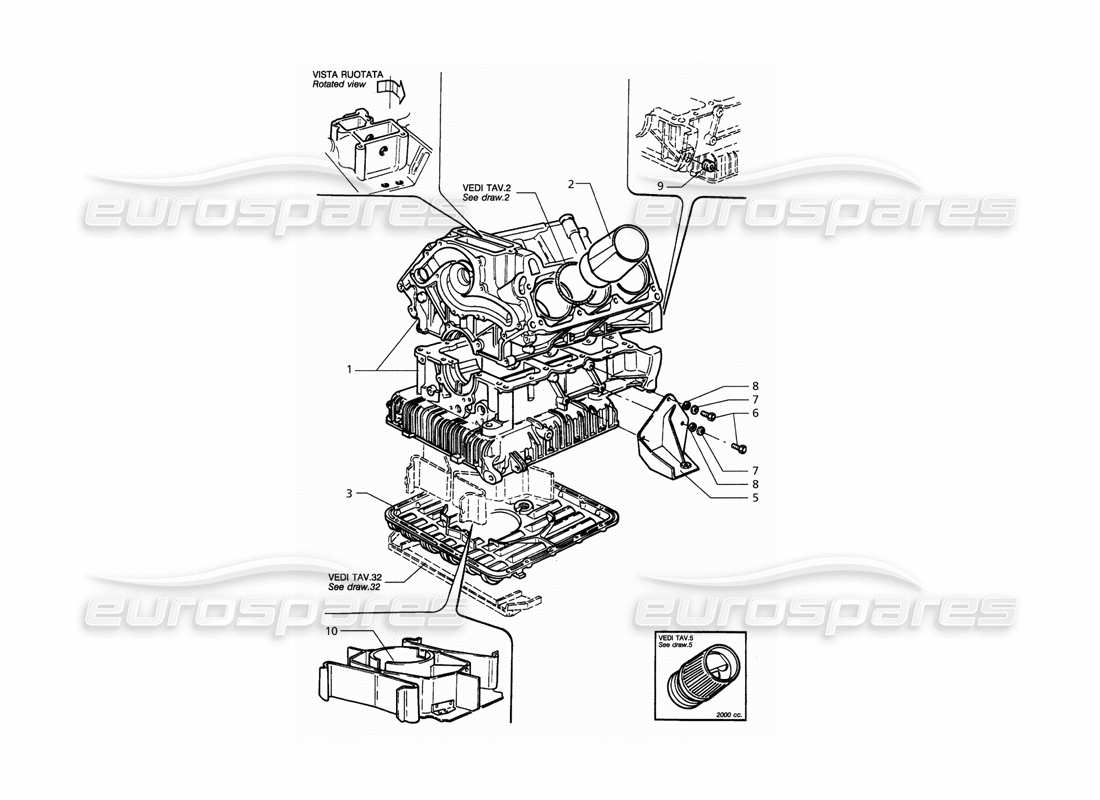 maserati qtp. 3.2 v8 (1999) diagramma delle parti del blocco motore e della coppa dell'olio