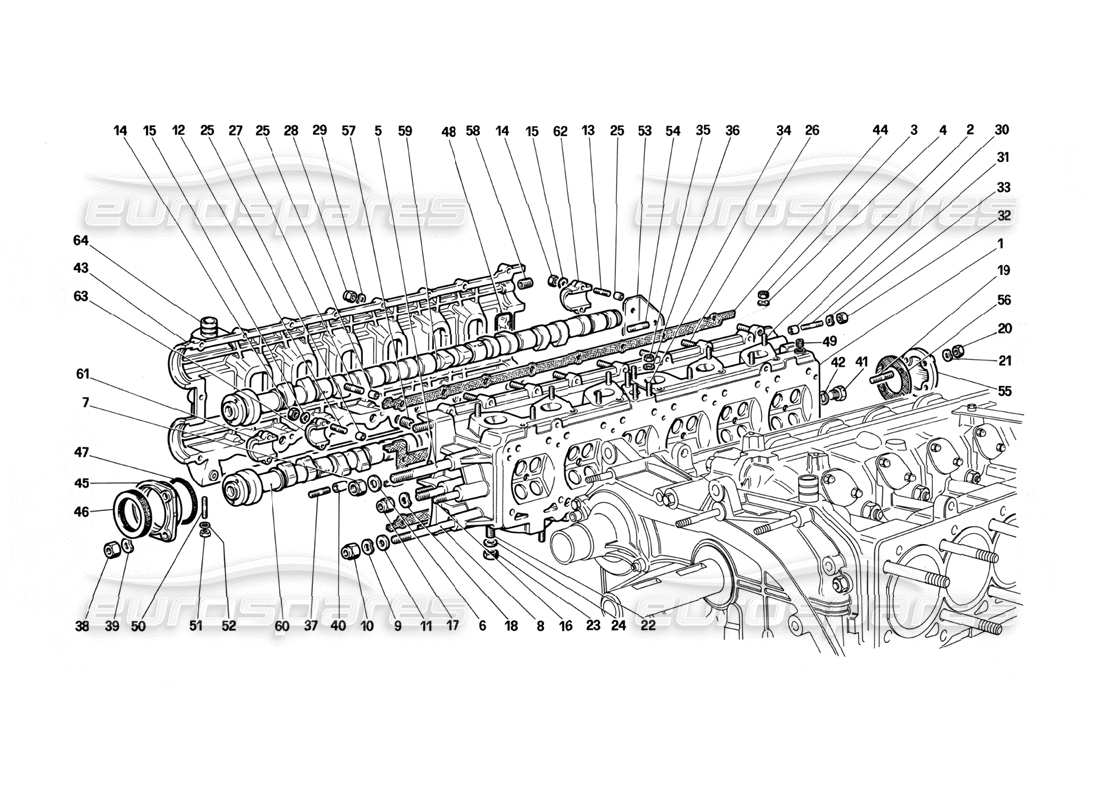 ferrari testarossa (1987) diagramma delle parti della testata (destra).