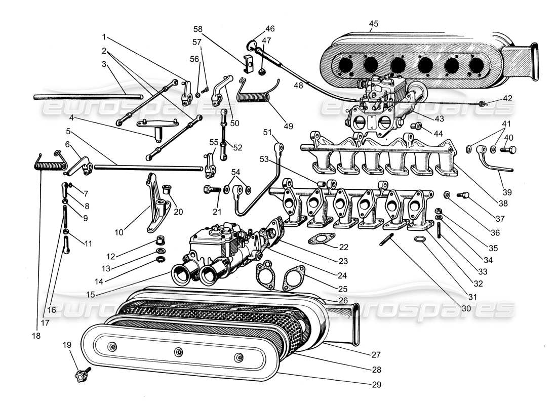 LAMBORGHINI ESPADA DIAGRAMMA DELLE PARTI DEI COLLETTORI DI ASPIRAZIONE lamborghini espada diagramma delle parti dei collettori di aspirazione