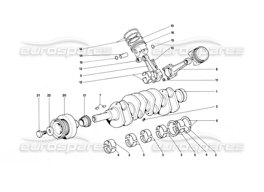 ferrari mondial 3.0 qv (1984) albero motore - bielle e pistoni schema parte