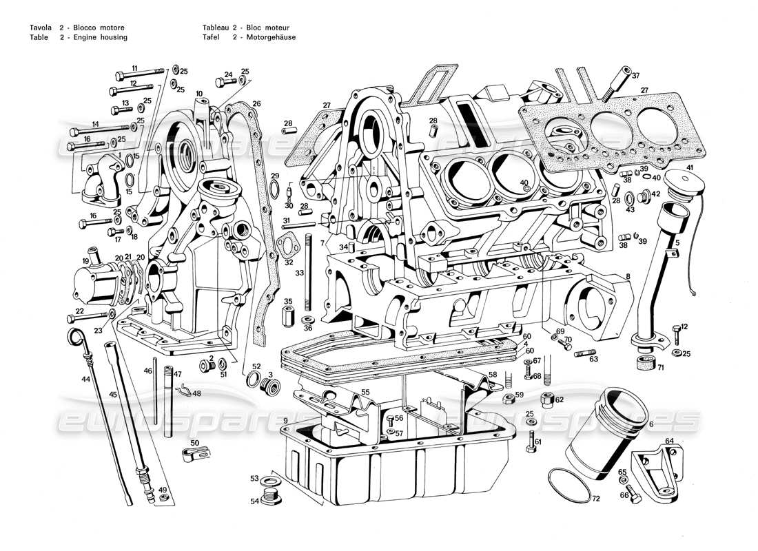 MASERATI MERAK 3.0 SCHEMA DELLE PARTI DELL'ALLOGGIAMENTO DEL MOTORE maserati merak 3.0 schema delle parti dell'alloggiamento del motore