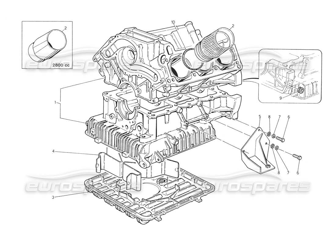 maserati biturbo spider diagramma delle parti del blocco cilindri e della coppa dell'olio