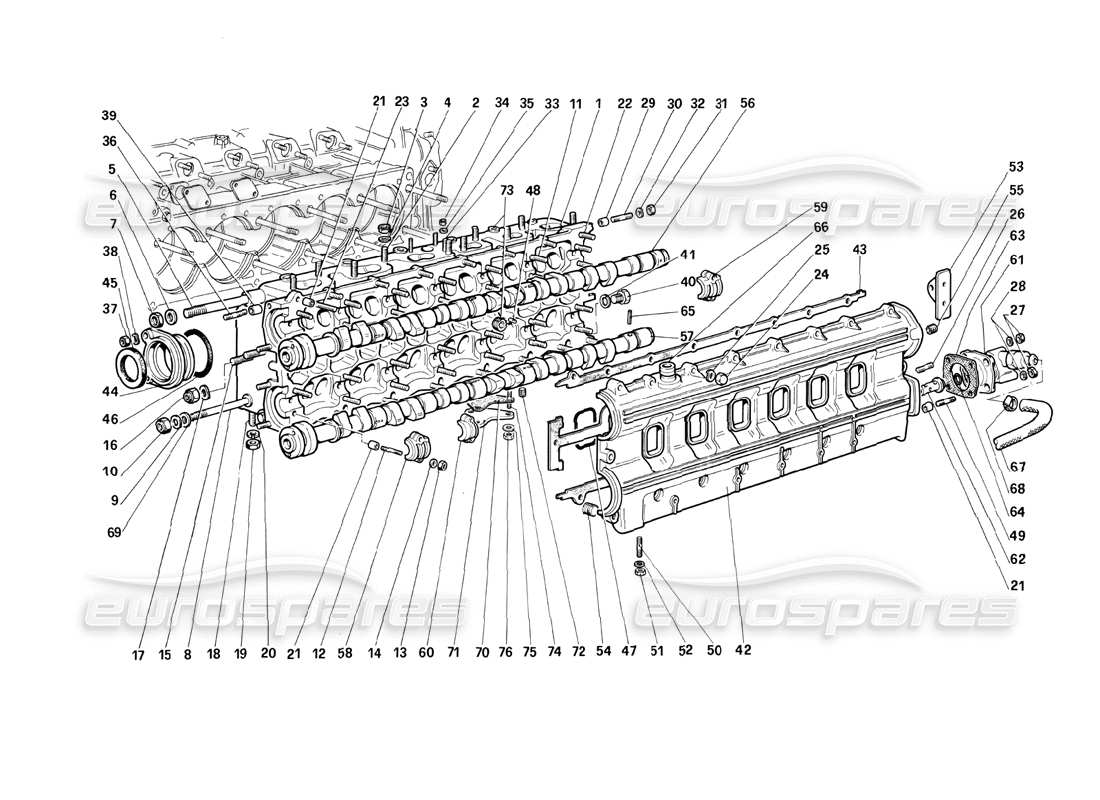 ferrari testarossa (1987) diagramma delle parti della testata (sinistra).
