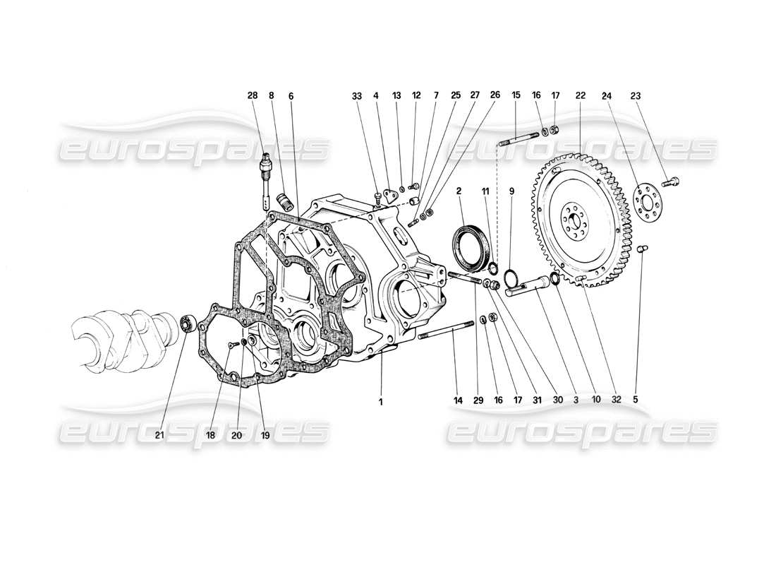ferrari mondial 3.0 qv (1984) schema delle parti del distanziale dell'alloggiamento della frizione e del volano
