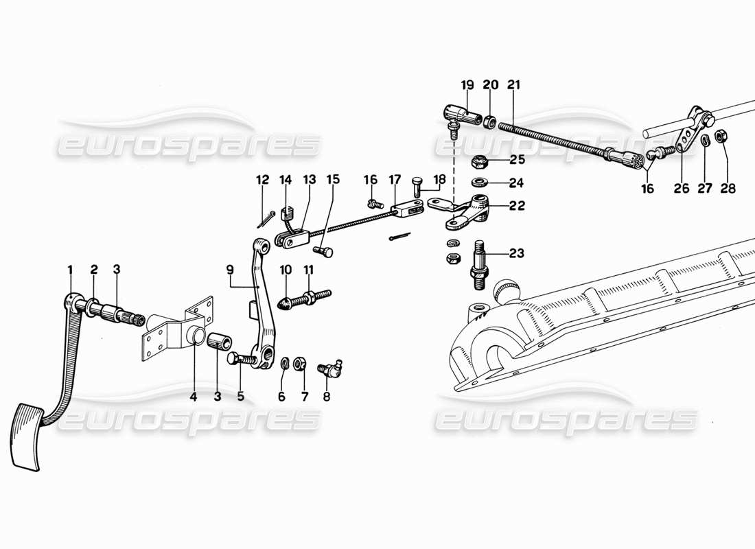 ferrari 365 gt 2+2 (mechanical) diagramma delle parti del pedale dell'acceleratore