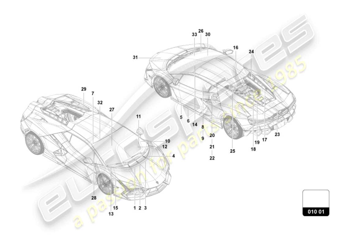 lamborghini revuelto coupe (2024) segnali/avvisi diagramma delle parti