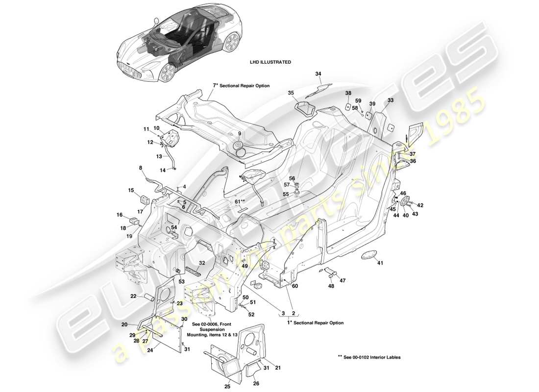 aston martin one-77 (2011) vasca principale diagramma delle parti