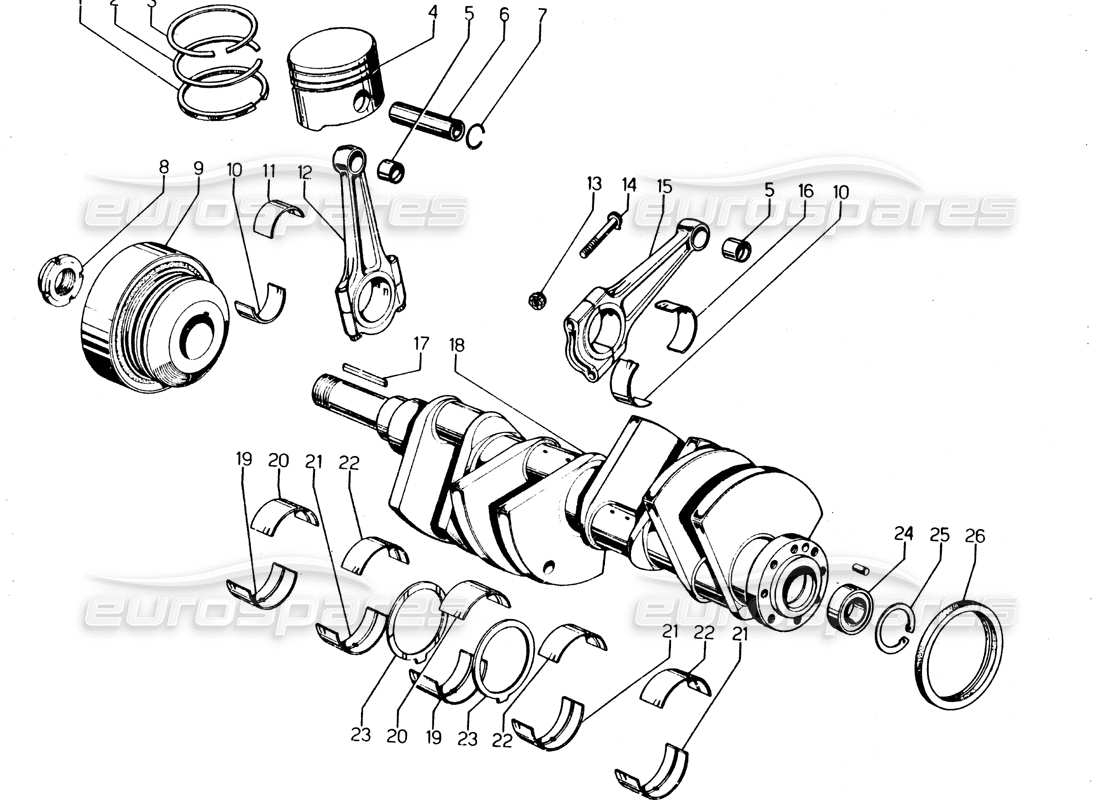 lamborghini urraco p250 / p250s schema delle parti dell'albero motore